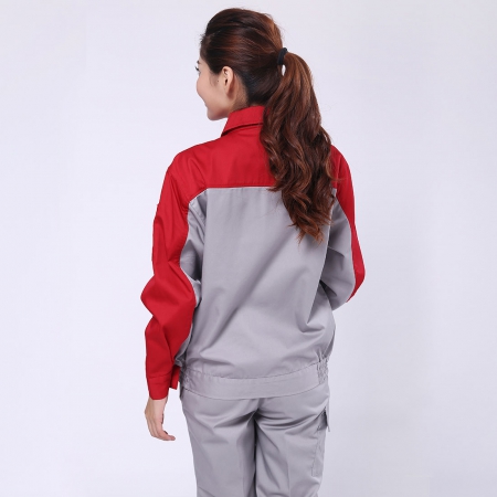 大紅配淺灰滌棉紗卡印刷廠工作服AC078-YS